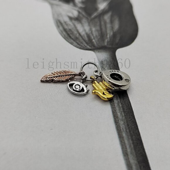 Pandora Hamsa, All-seeing Eye & Feather Spirituality Dangle Charm - Picture 4 of 5